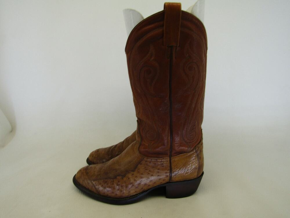 TONY LAMA Mens Size 8.5 EE Brown Leather Ostrich Cowboy Western Boots